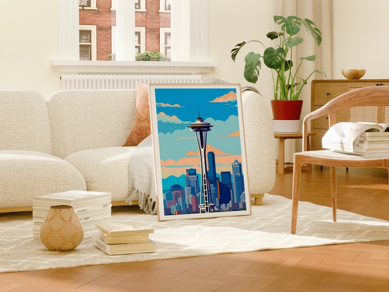 Seattle Travel Poster, Space Needle Wall Art, Seattle Skyline Print, Seattle Poster, Space Needle Poster, Poster Art, Wall Decor
