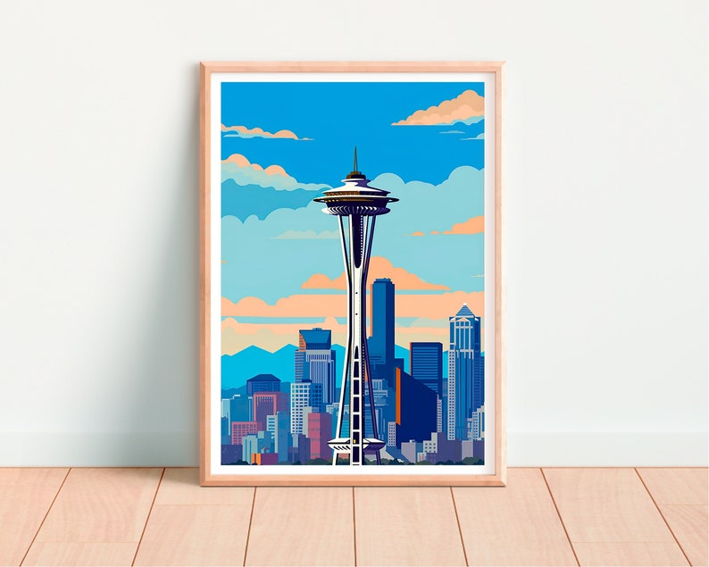 Seattle Travel Poster, Space Needle Wall Art, Seattle Skyline Print, Seattle Poster, Space Needle Poster, Poster Art, Wall Decor