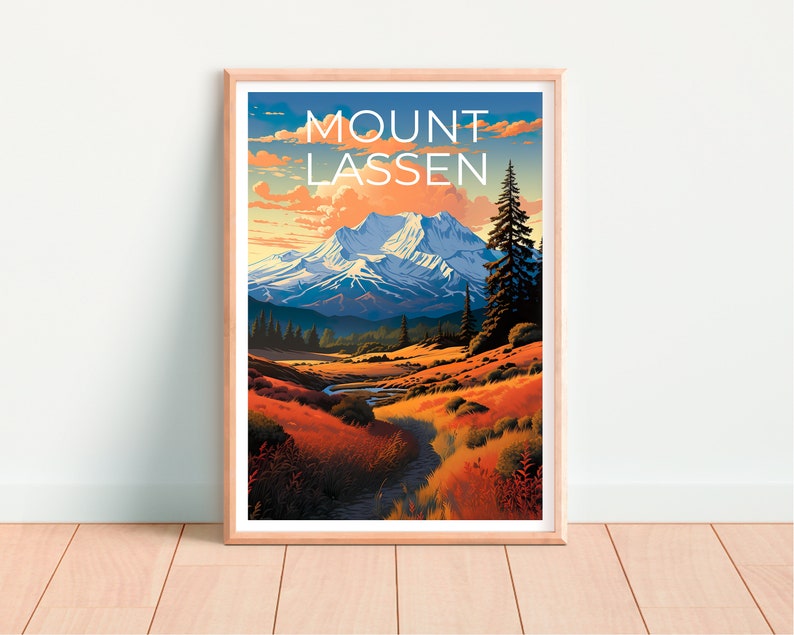 Affiche de voyage du mont Lassen, art mural de Californie, impression de Californie, affiche du mont Lassen, affiche de Californie, affiche de la nature, art du mont Lassen