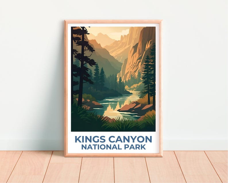 Kings Canyon Travel Poster, California Print, Forest Art, Mountain Illustration, Landscape Poster, Home Decor, Birthday Gift