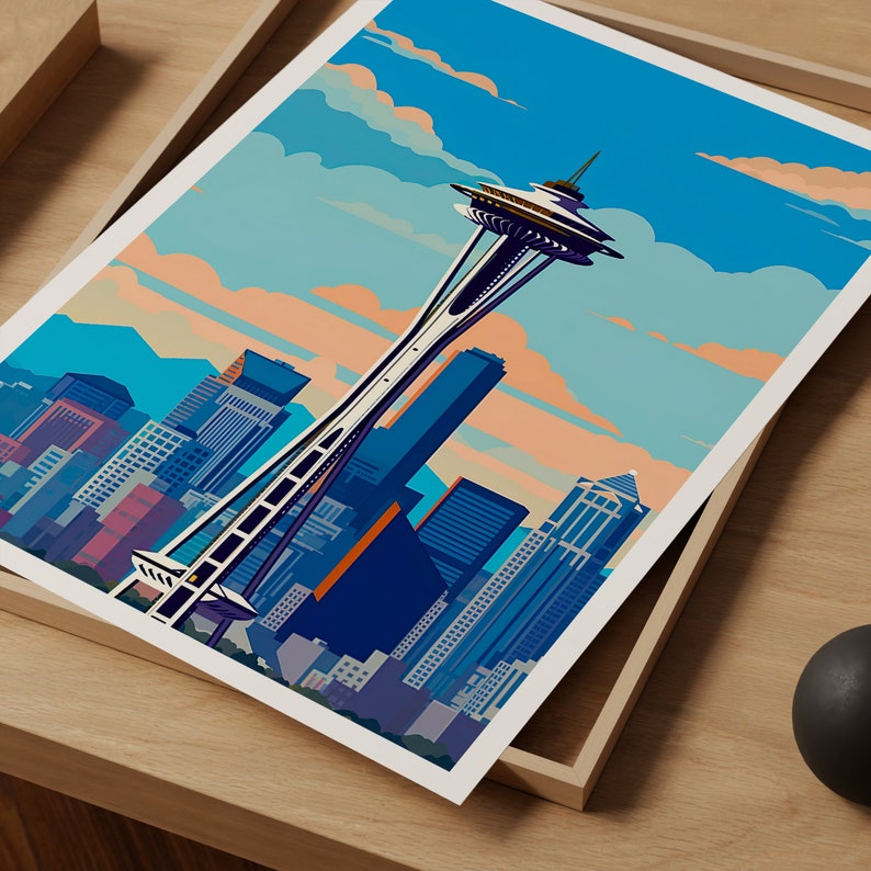 Seattle Travel Poster, Space Needle Wall Art, Seattle Skyline Print, Seattle Poster, Space Needle Poster, Poster Art, Wall Decor