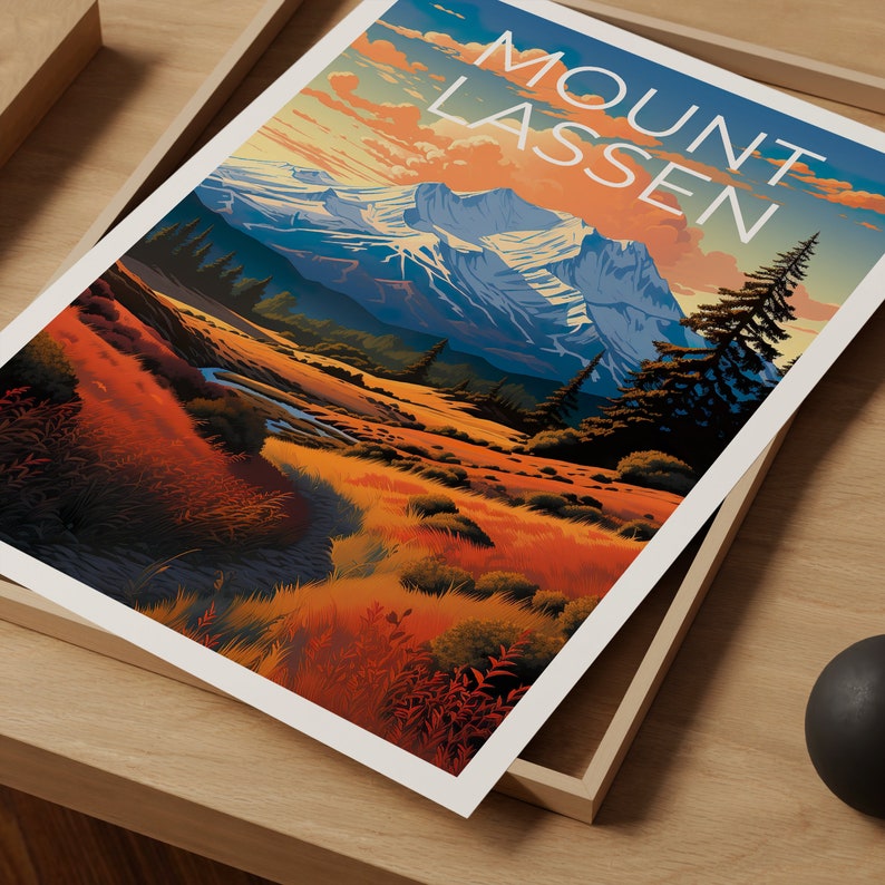 Affiche de voyage du mont Lassen, art mural de Californie, impression de Californie, affiche du mont Lassen, affiche de Californie, affiche de la nature, art du mont Lassen