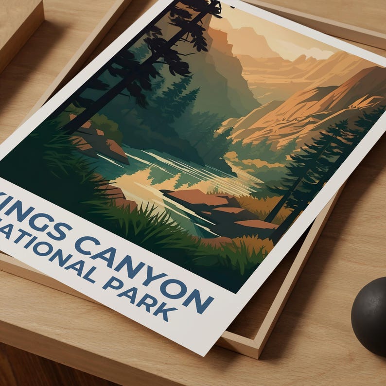 Kings Canyon Travel Poster, California Print, Forest Art, Mountain Illustration, Landscape Poster, Home Decor, Birthday Gift