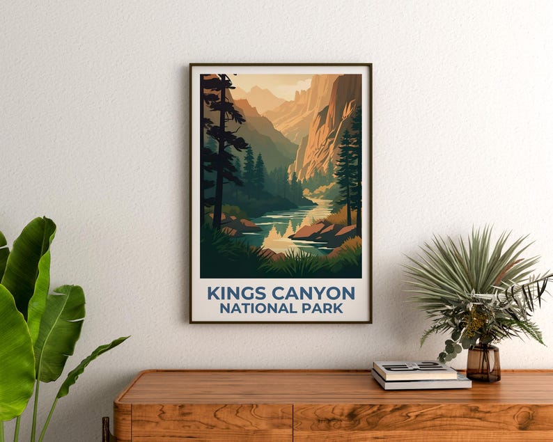 Kings Canyon Travel Poster, California Print, Forest Art, Mountain Illustration, Landscape Poster, Home Decor, Birthday Gift