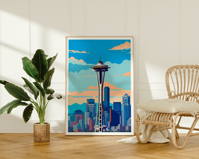 Seattle Travel Poster, Space Needle Wall Art, Seattle Skyline Print, Seattle Poster, Space Needle Poster, Poster Art, Wall Decor