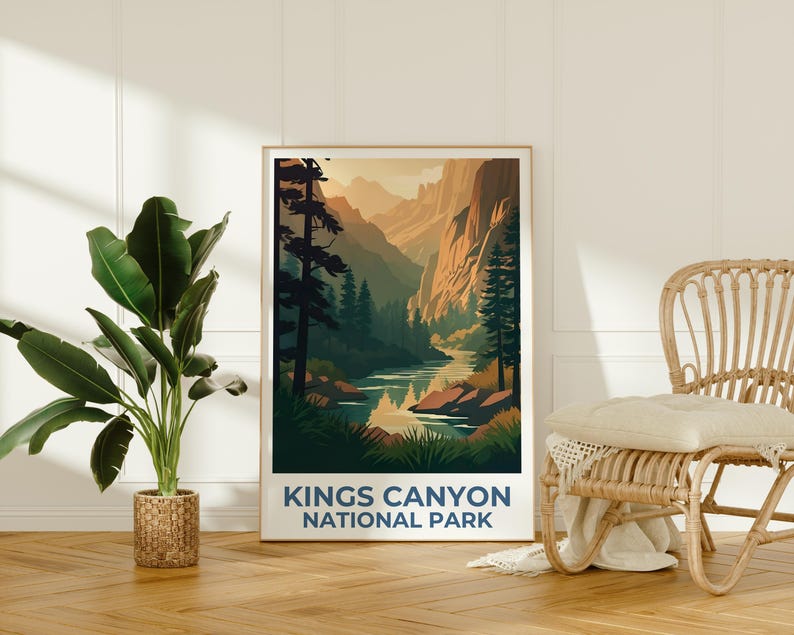 Kings Canyon Travel Poster, California Print, Forest Art, Mountain Illustration, Landscape Poster, Home Decor, Birthday Gift