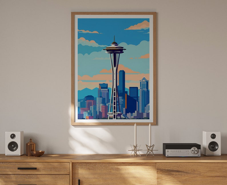 Seattle Travel Poster, Space Needle Wall Art, Seattle Skyline Print, Seattle Poster, Space Needle Poster, Poster Art, Wall Decor