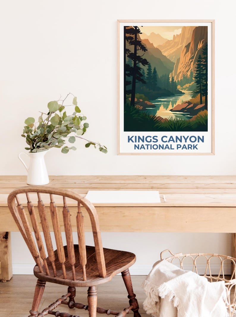Kings Canyon Travel Poster, California Print, Forest Art, Mountain Illustration, Landscape Poster, Home Decor, Birthday Gift