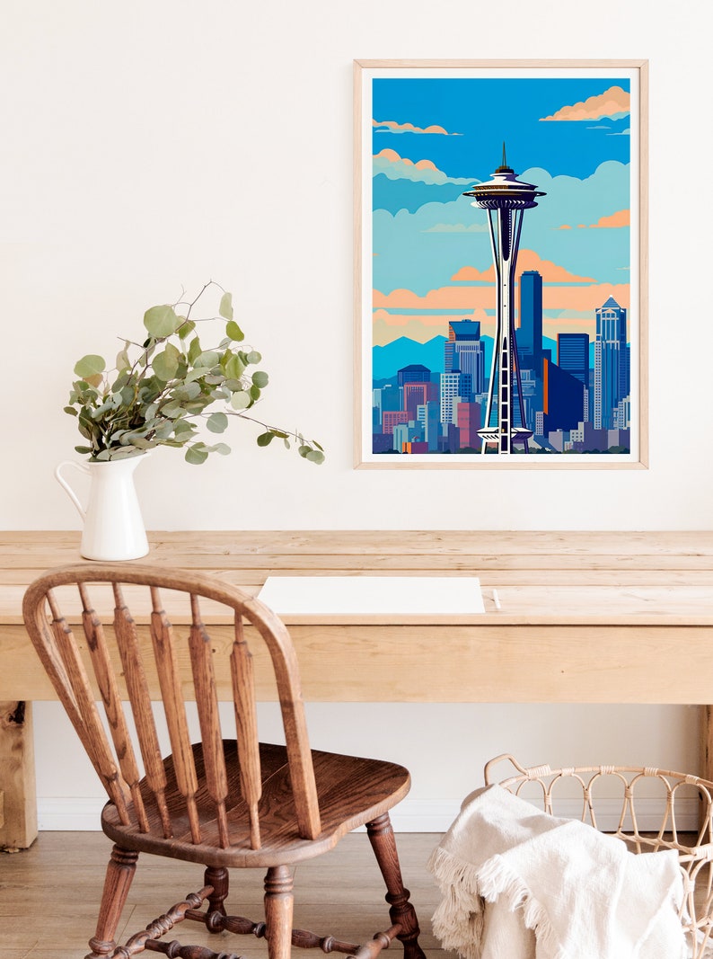Seattle Travel Poster, Space Needle Wall Art, Seattle Skyline Print, Seattle Poster, Space Needle Poster, Poster Art, Wall Decor