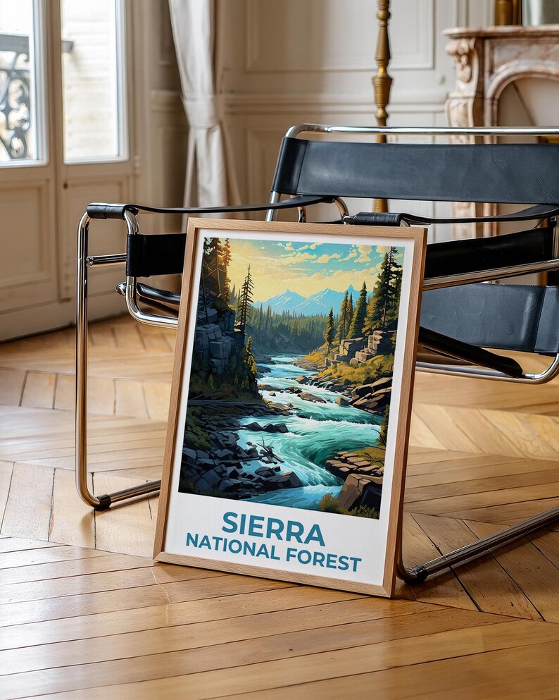 Sierra National Forest Travel Print, California Poster, Forest Wall Art, Mountain Illustration, Sierra Poster, Home Decor, Birthday Gift