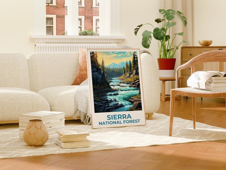 Sierra National Forest Travel Print, California Poster, Forest Wall Art, Mountain Illustration, Sierra Poster, Home Decor, Birthday Gift