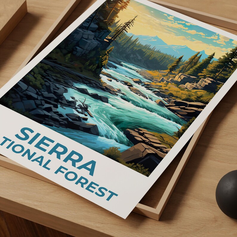 Sierra National Forest Travel Print, California Poster, Forest Wall Art, Mountain Illustration, Sierra Poster, Home Decor, Birthday Gift
