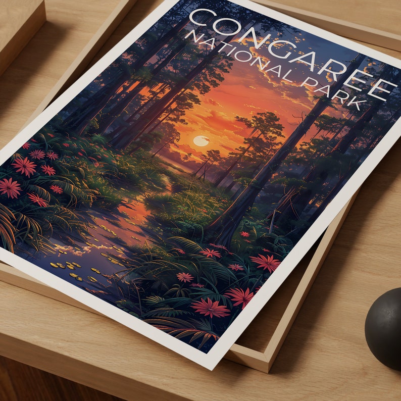 Affiche de voyage du parc national de Congaree, affiche de Caroline du Sud, impression de Congaree, impression de Caroline du Sud, affiche de forêt, impression de Caroline du Sud
