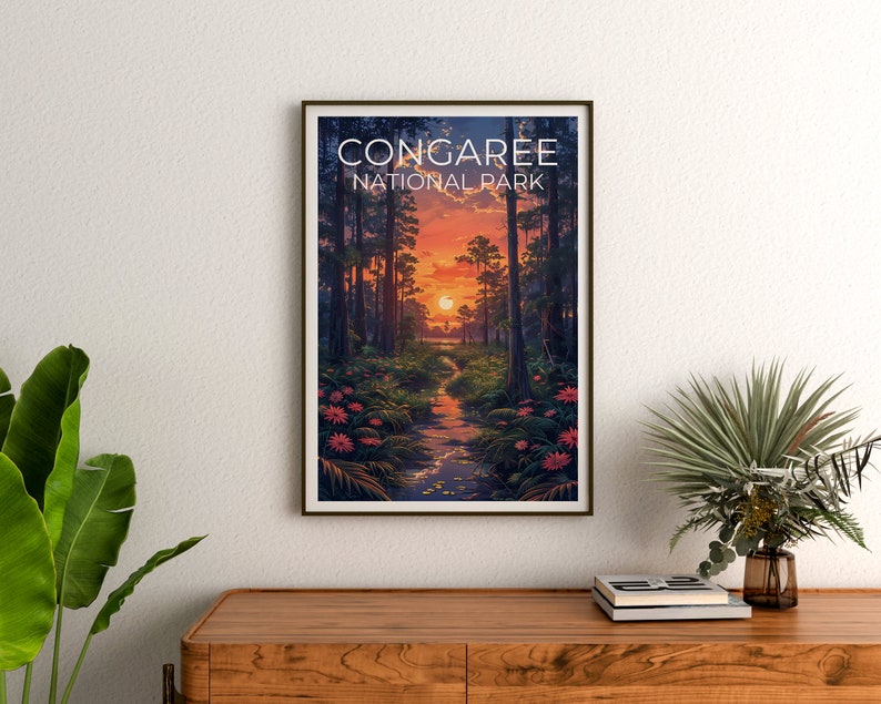Affiche de voyage du parc national de Congaree, affiche de Caroline du Sud, impression de Congaree, impression de Caroline du Sud, affiche de forêt, impression de Caroline du Sud