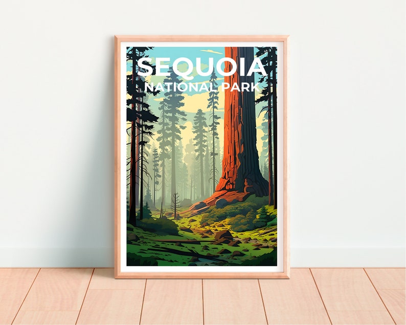 Affiche de voyage Sequoia, Art mural de Californie, Impression de Californie, Affiche Sequoia, Affiche d'arbre Sequoia, Affiche Nature, Art Sequoia