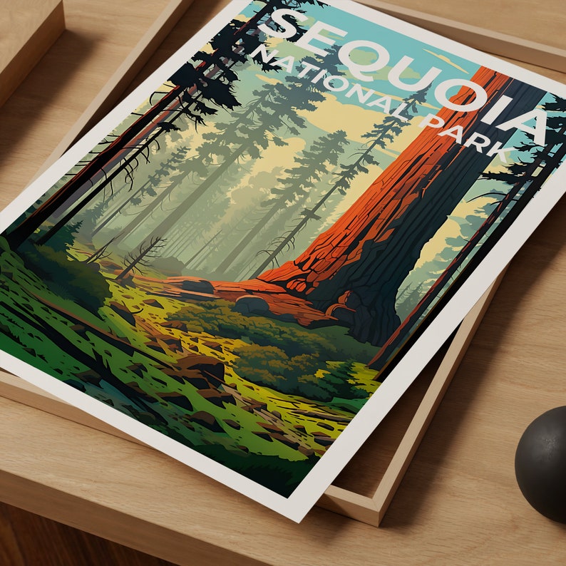 Affiche de voyage Sequoia, Art mural de Californie, Impression de Californie, Affiche Sequoia, Affiche d'arbre Sequoia, Affiche Nature, Art Sequoia