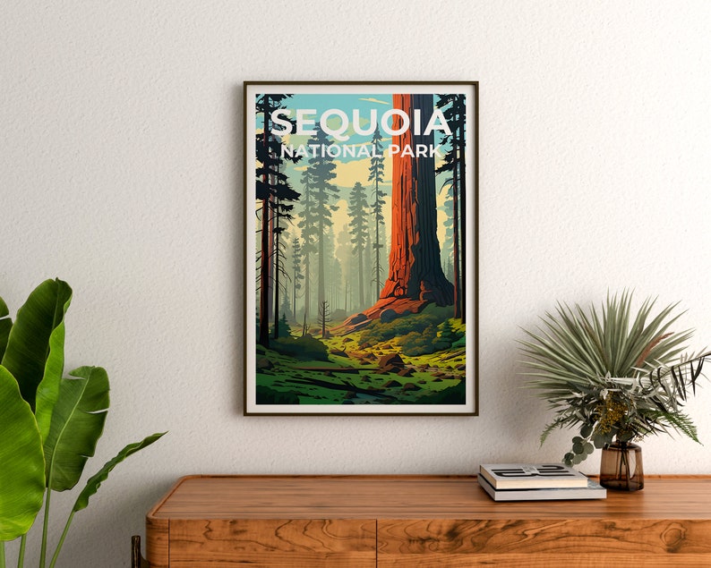 Affiche de voyage Sequoia, Art mural de Californie, Impression de Californie, Affiche Sequoia, Affiche d'arbre Sequoia, Affiche Nature, Art Sequoia