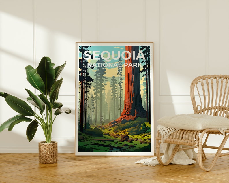 Affiche de voyage Sequoia, Art mural de Californie, Impression de Californie, Affiche Sequoia, Affiche d'arbre Sequoia, Affiche Nature, Art Sequoia