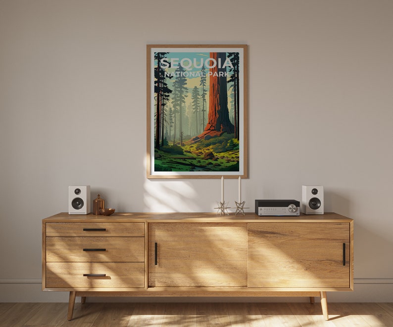 Affiche de voyage Sequoia, Art mural de Californie, Impression de Californie, Affiche Sequoia, Affiche d'arbre Sequoia, Affiche Nature, Art Sequoia
