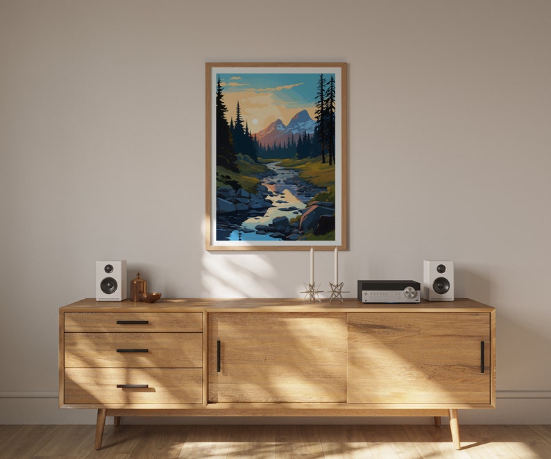 Affiche de voyage Grand Teton, art mural du Wyoming, impression du Wyoming, affiche Grand Teton, affiche du parc national, affiche de la nature, art du Grand Teton