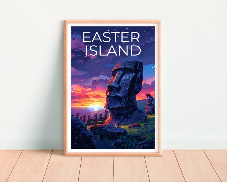 Easter Island Poster, Easter Island Print, Moai Statue Art, Moai Statue Print, Easter Island Travel Poster, Moai Poster