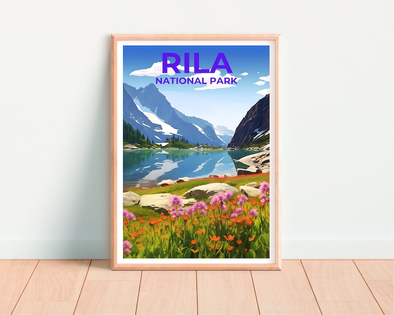 Affiche de voyage du parc national de Rila, art bulgare, impression bulgare, affiche du parc national de Rila, affiche Rila, affiche nature