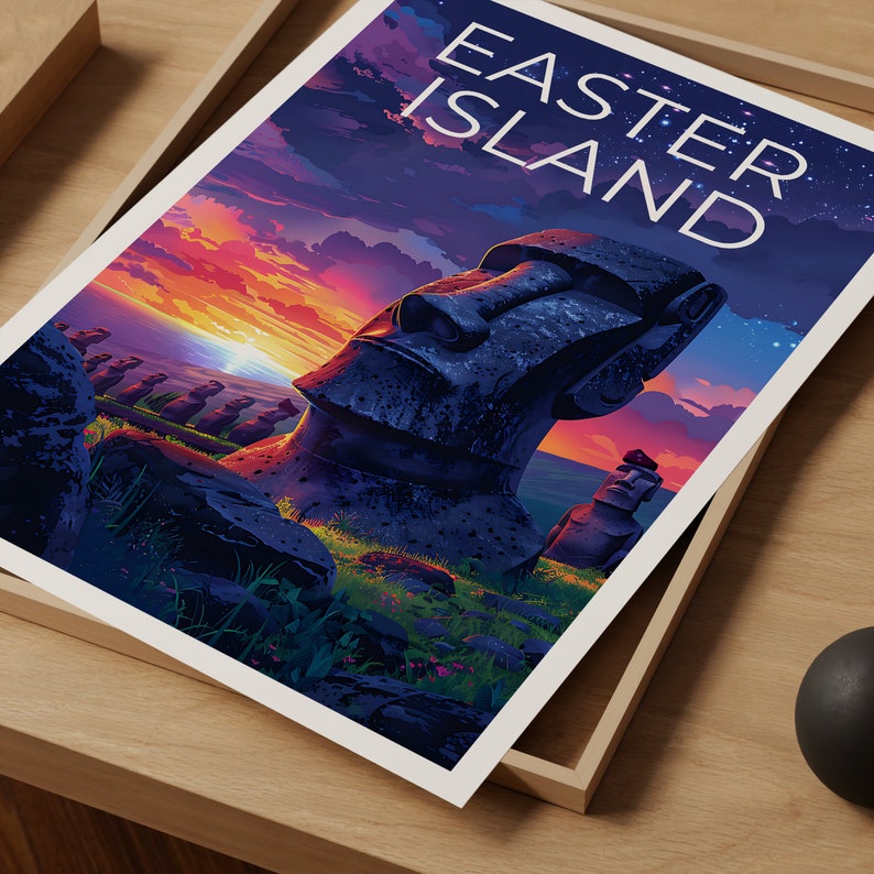 Easter Island Poster, Easter Island Print, Moai Statue Art, Moai Statue Print, Easter Island Travel Poster, Moai Poster