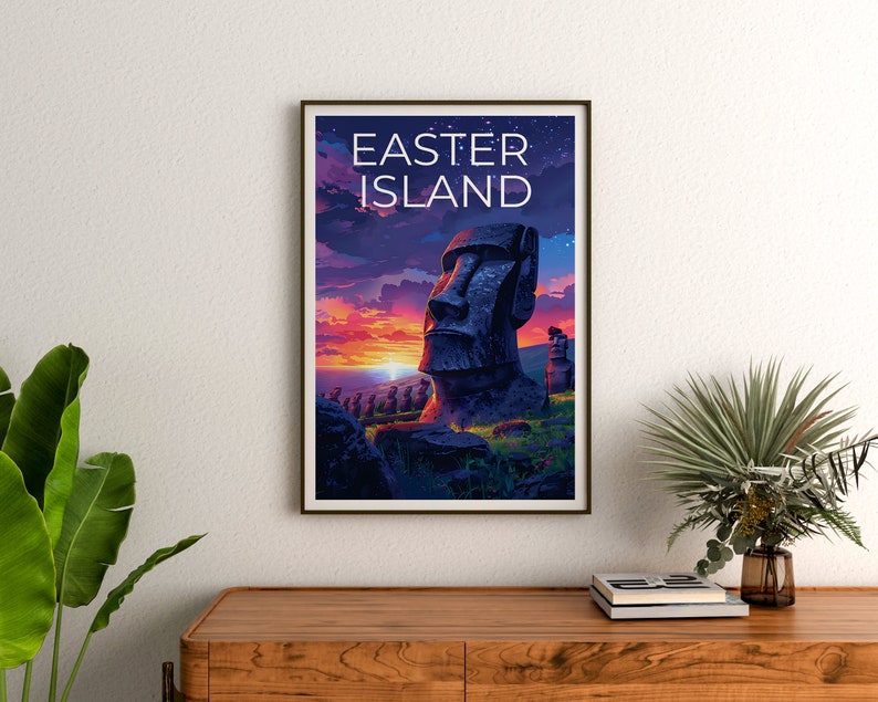 Easter Island Poster, Easter Island Print, Moai Statue Art, Moai Statue Print, Easter Island Travel Poster, Moai Poster