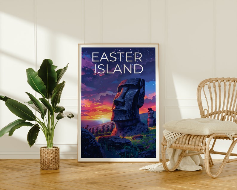 Easter Island Poster, Easter Island Print, Moai Statue Art, Moai Statue Print, Easter Island Travel Poster, Moai Poster