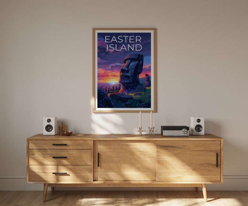 Easter Island Poster, Easter Island Print, Moai Statue Art, Moai Statue Print, Easter Island Travel Poster, Moai Poster