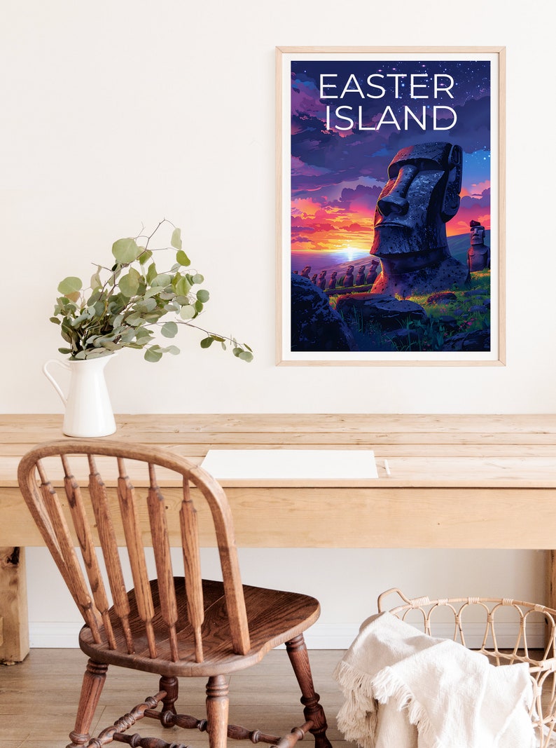 Easter Island Poster, Easter Island Print, Moai Statue Art, Moai Statue Print, Easter Island Travel Poster, Moai Poster