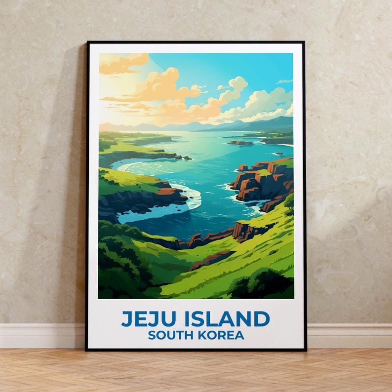 Jeju Island Travel Print, South Korea Poster, Asia Wall Art, Coast Illustration, Jeju Island Poster, Home Decor, Birthday Gift