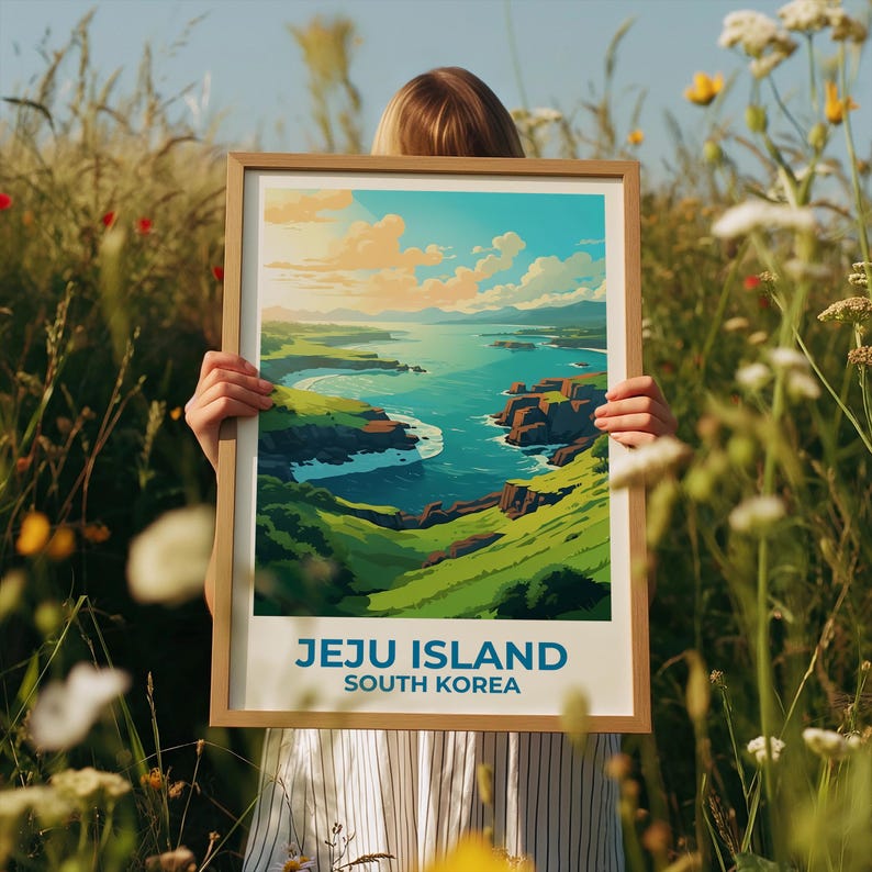 Jeju Island Travel Print, South Korea Poster, Asia Wall Art, Coast Illustration, Jeju Island Poster, Home Decor, Birthday Gift