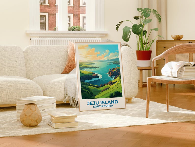 Jeju Island Travel Print, South Korea Poster, Asia Wall Art, Coast Illustration, Jeju Island Poster, Home Decor, Birthday Gift