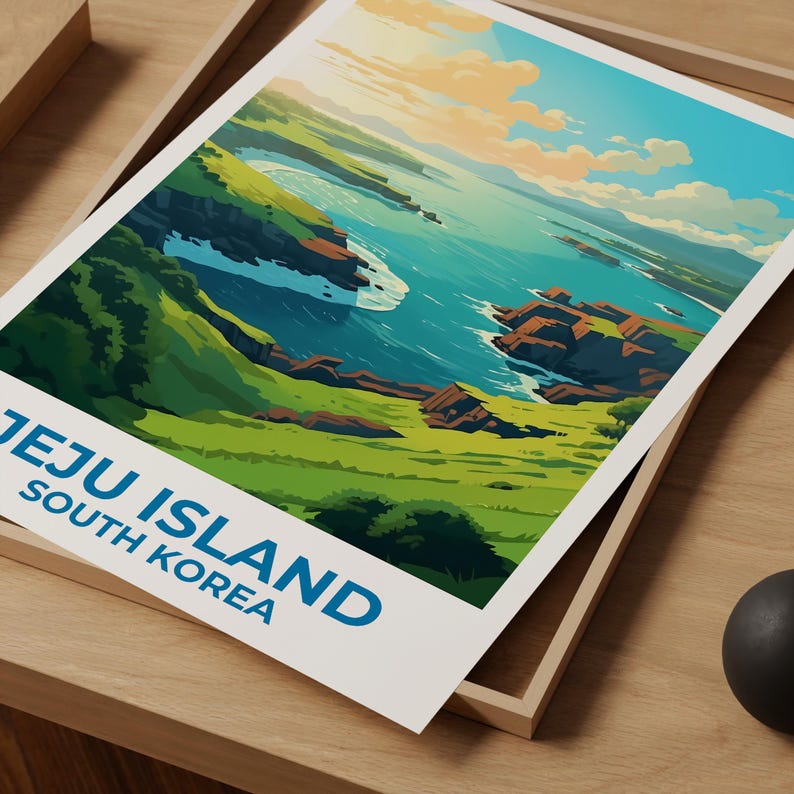 Jeju Island Travel Print, South Korea Poster, Asia Wall Art, Coast Illustration, Jeju Island Poster, Home Decor, Birthday Gift