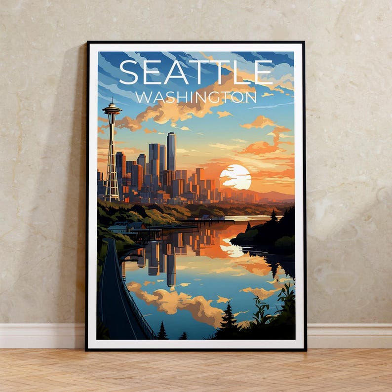Seattle Travel Poster, Washington State Wall Art, Washington State Print, Seattle Poster, Space Needle Poster, City Poster, Seattle Art