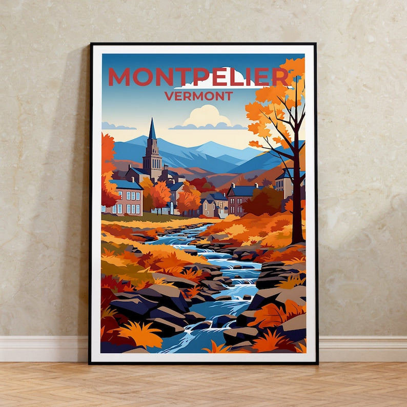 Montpelier Travel Poster, Vermont Wall Art, Vermont Print, Montpelier Poster, Autumn Poster, City Poster, Montpelier Art