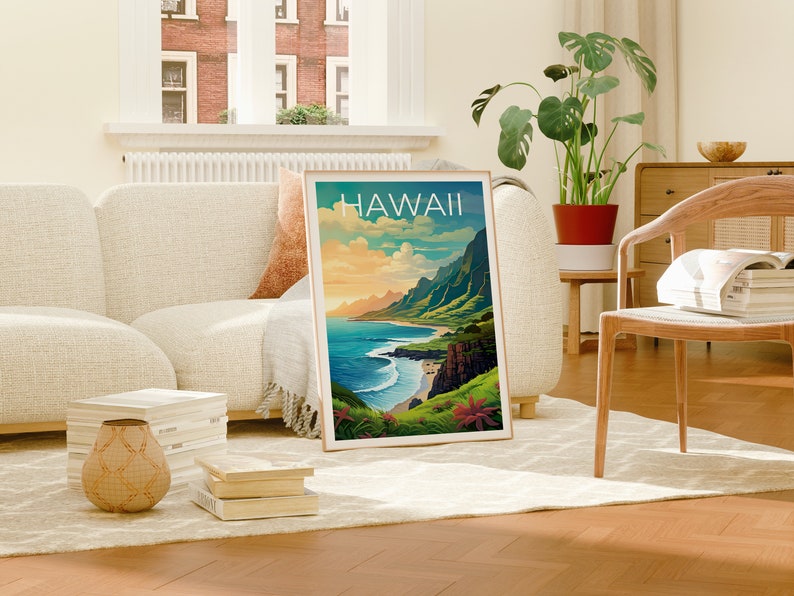 Hawaii Travel Poster, Island Wall Art, Island Print, Hawaii Poster, Island Poster, Mountain Poster, Hawaii Art