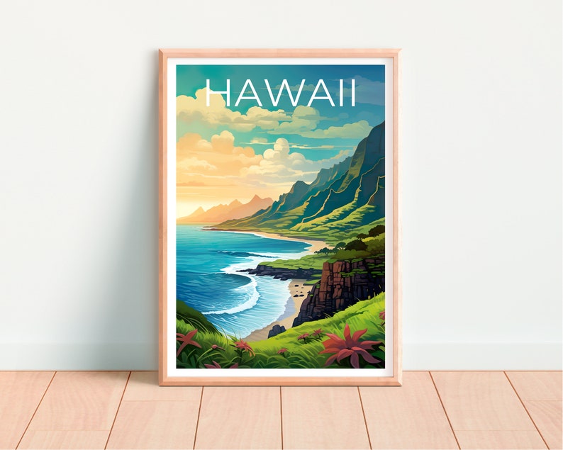 Hawaii Travel Poster, Island Wall Art, Island Print, Hawaii Poster, Island Poster, Mountain Poster, Hawaii Art