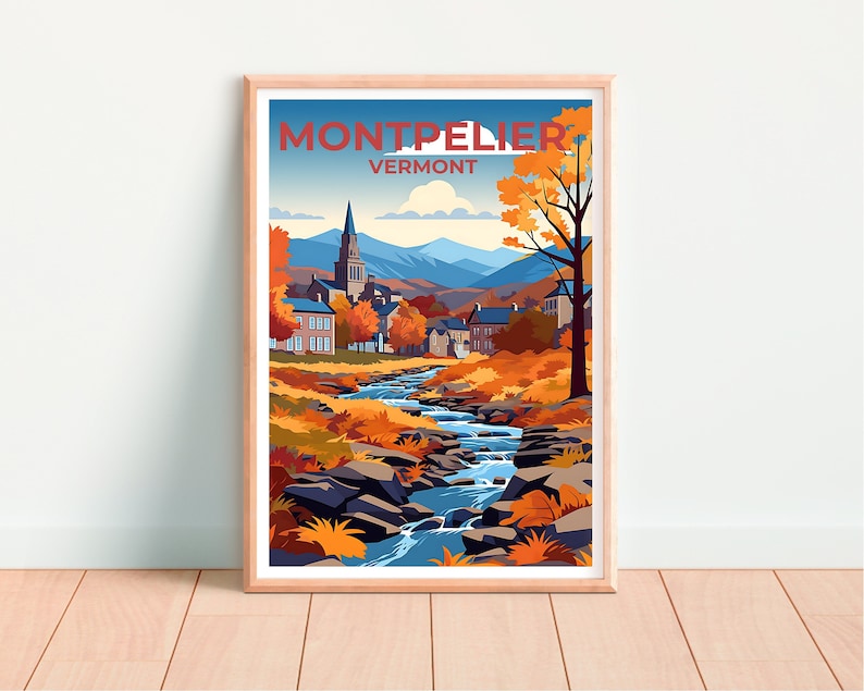 Montpelier Travel Poster, Vermont Wall Art, Vermont Print, Montpelier Poster, Autumn Poster, City Poster, Montpelier Art