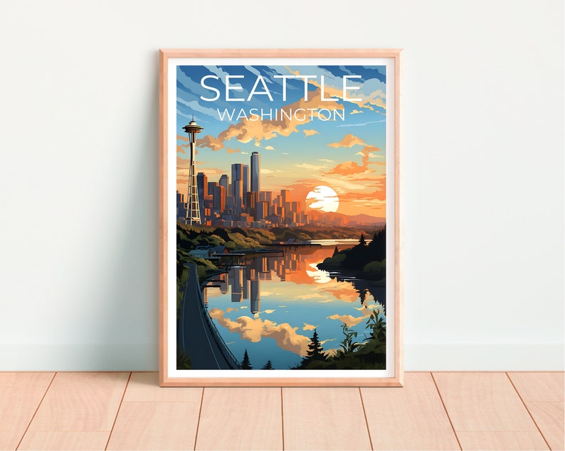 Seattle Travel Poster, Washington State Wall Art, Washington State Print, Seattle Poster, Space Needle Poster, City Poster, Seattle Art