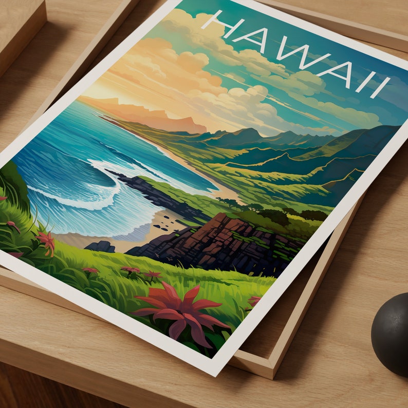 Hawaii Travel Poster, Island Wall Art, Island Print, Hawaii Poster, Island Poster, Mountain Poster, Hawaii Art
