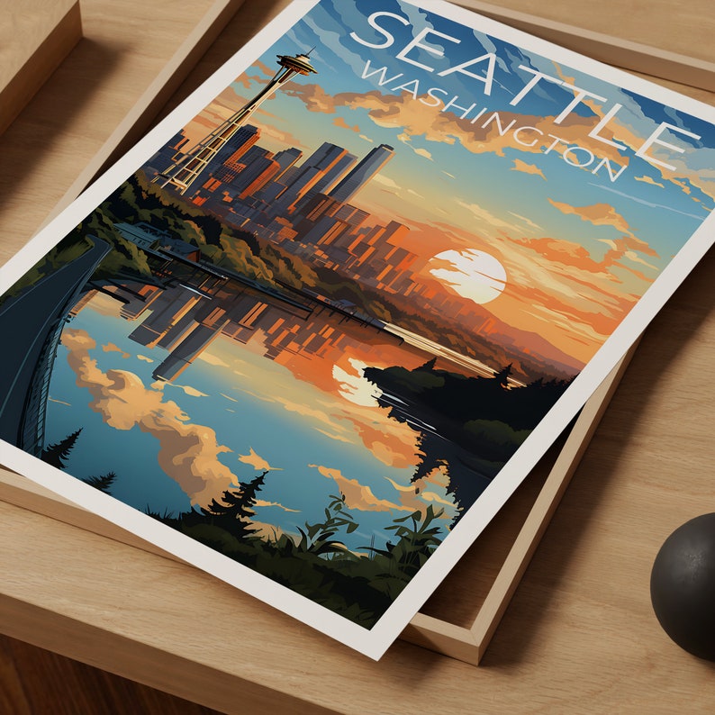 Seattle Travel Poster, Washington State Wall Art, Washington State Print, Seattle Poster, Space Needle Poster, City Poster, Seattle Art