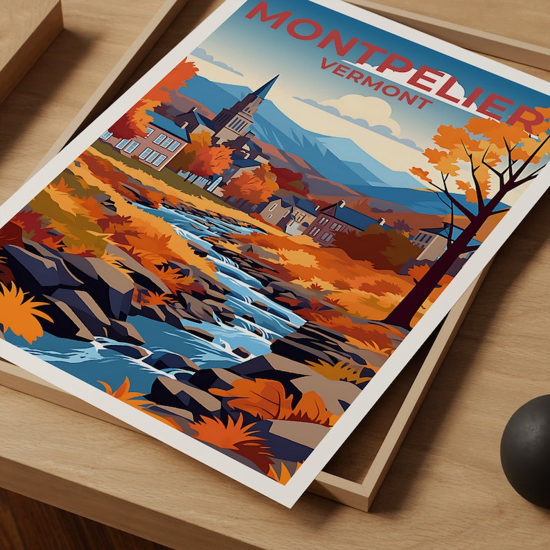 Montpelier Travel Poster, Vermont Wall Art, Vermont Print, Montpelier Poster, Autumn Poster, City Poster, Montpelier Art