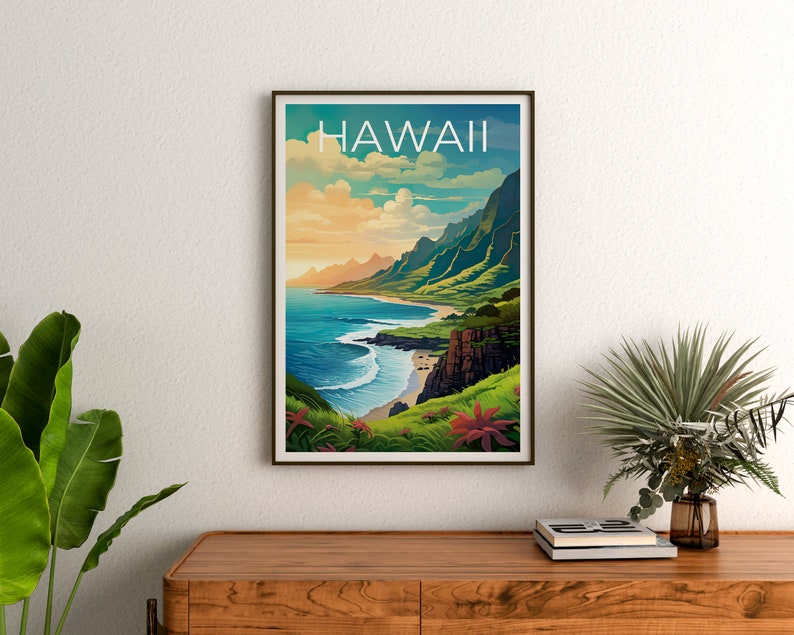 Hawaii Travel Poster, Island Wall Art, Island Print, Hawaii Poster, Island Poster, Mountain Poster, Hawaii Art
