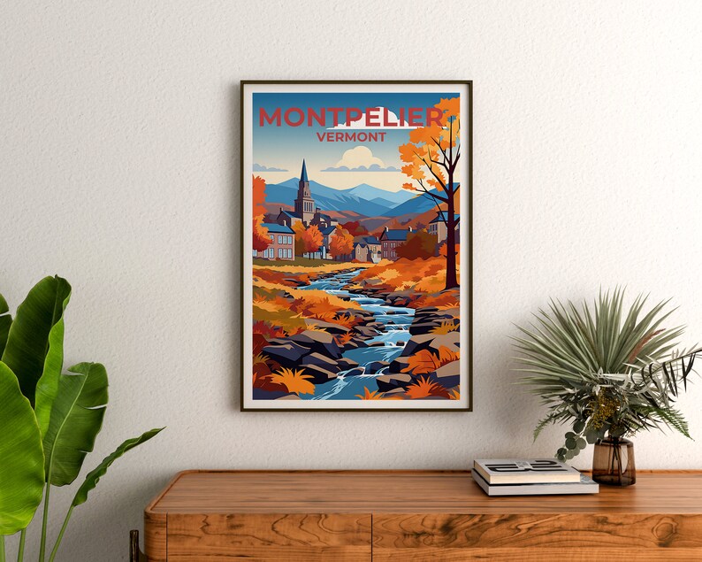 Montpelier Travel Poster, Vermont Wall Art, Vermont Print, Montpelier Poster, Autumn Poster, City Poster, Montpelier Art