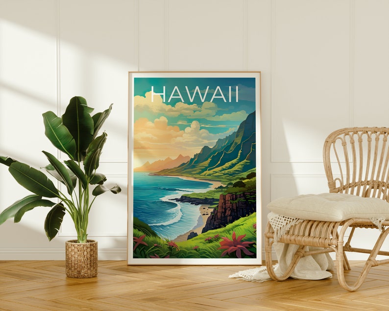 Hawaii Travel Poster, Island Wall Art, Island Print, Hawaii Poster, Island Poster, Mountain Poster, Hawaii Art