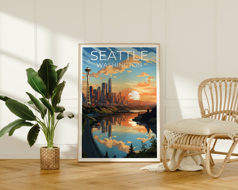Seattle Travel Poster, Washington State Wall Art, Washington State Print, Seattle Poster, Space Needle Poster, City Poster, Seattle Art