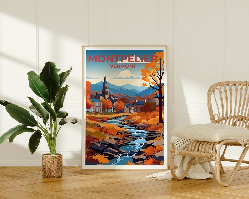 Montpelier Travel Poster, Vermont Wall Art, Vermont Print, Montpelier Poster, Autumn Poster, City Poster, Montpelier Art