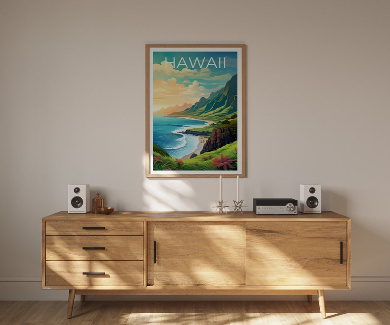Hawaii Travel Poster, Island Wall Art, Island Print, Hawaii Poster, Island Poster, Mountain Poster, Hawaii Art